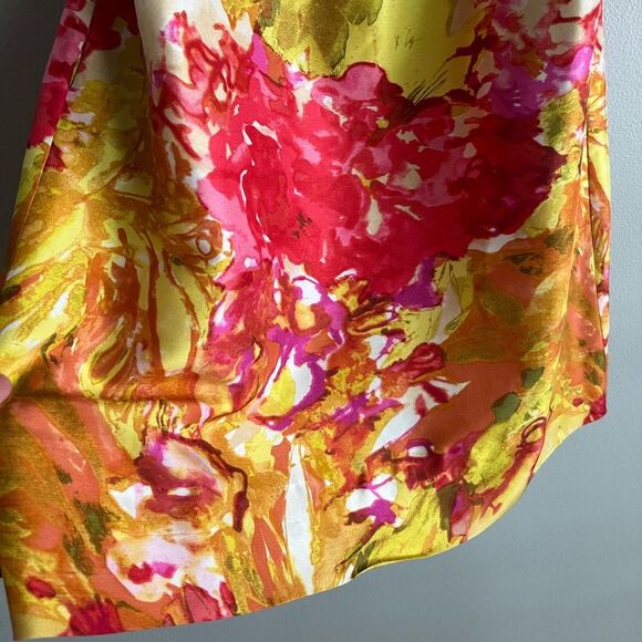 J.Crew 100% Silk Floral Strapless Dress Yellow Pink Orange Watercolor Print 4 - Picture 4 of 8